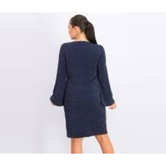 Ralph Lauren Women's Size 14 Bell Sleeve Knee Length Dress Navy Blue Sparkle NWT - Picture 3 of 11